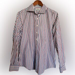 Faconnable Red White and Blue Vertical Stripe Dress Shirt